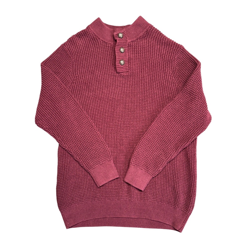 Oak‎ Hill Mens 4XLT Burgundy Waffle Knit Mock Neck Button Henley Sweater Tall